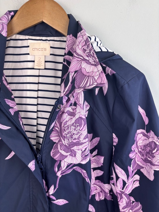 Chico's Jackets & Blazers - Chicos Floral Hooded Rain Coat Size 12 (Chicos Size 2)